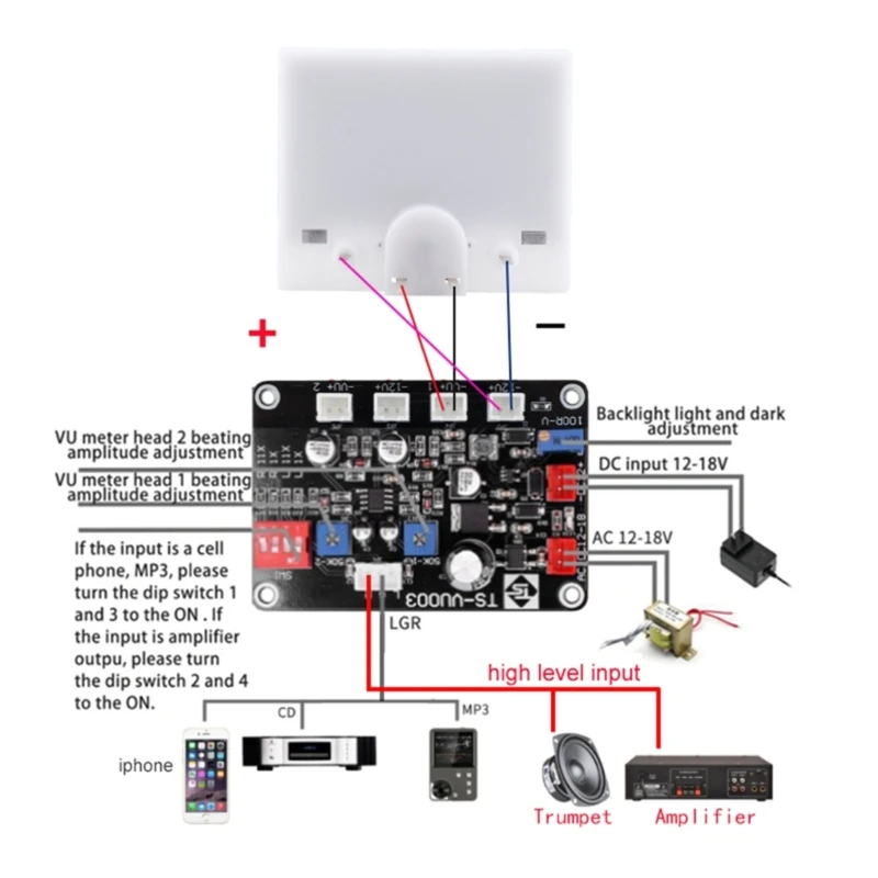 

VU Level Meter Meter Header Pointer-Meter Header Backlit for DIY for Audio