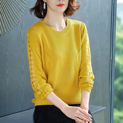 

women's new round neck long sleeve loose all match sweater BLACK