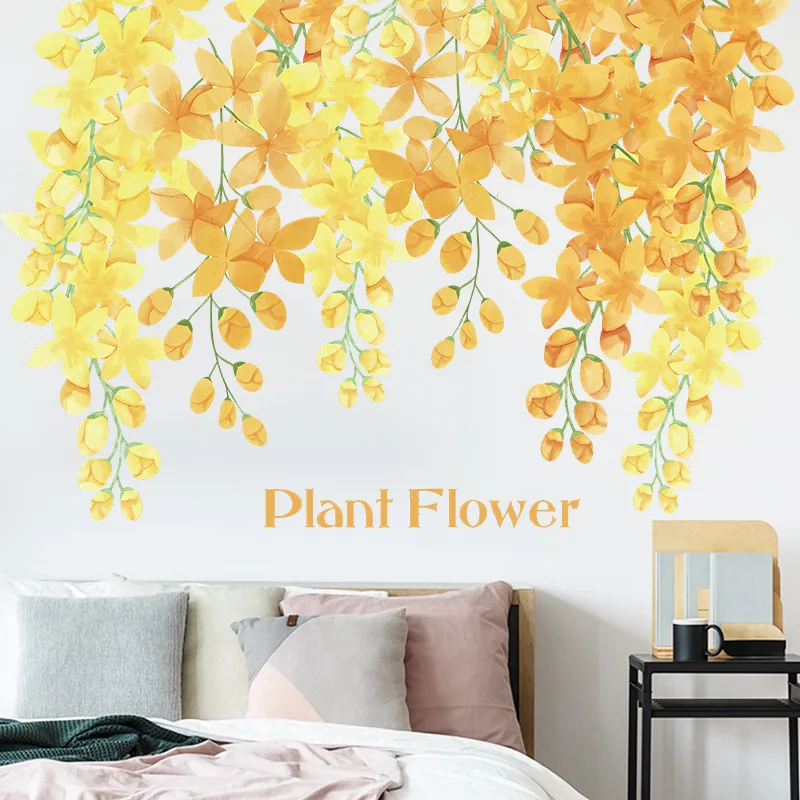 

Autumn Sticker Vinyl Yellow Leaf Sticker for Bedroom Leaves Decoration Wall Decals Flowers Living Room Wall Art Child Wallpaper