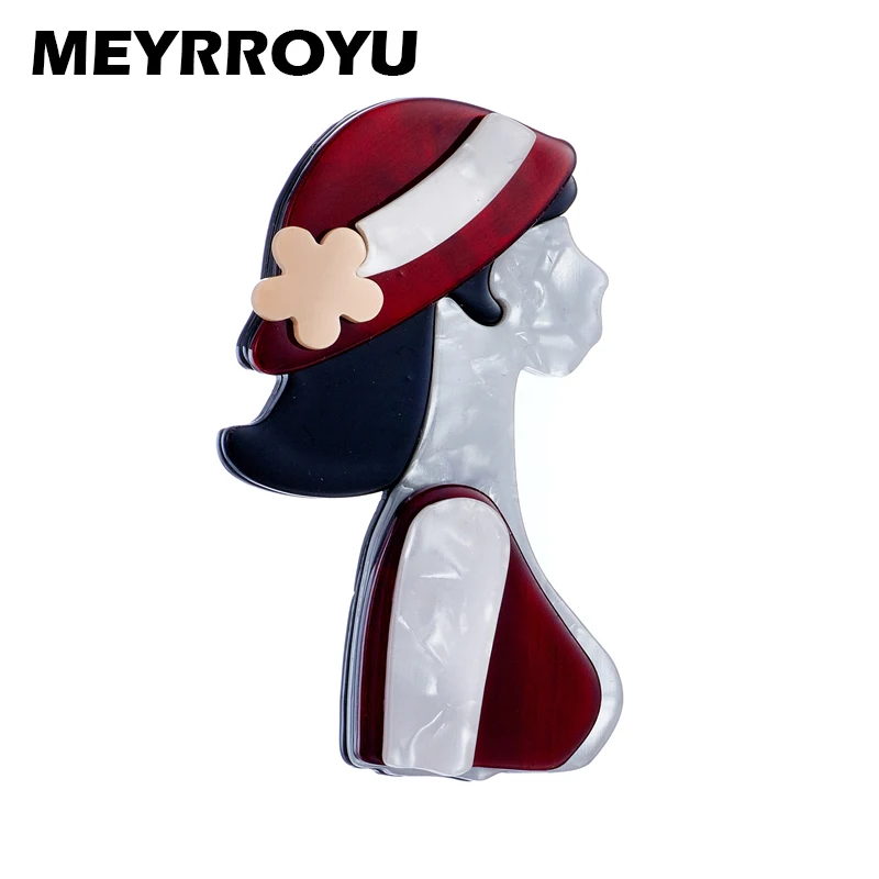 

MEYRROYU Fashion Lady Shape Women Brooch Wear Red Hat Beautiful Girl Woman Pins Brooches Casual Party Jewelry on Bags Clothes