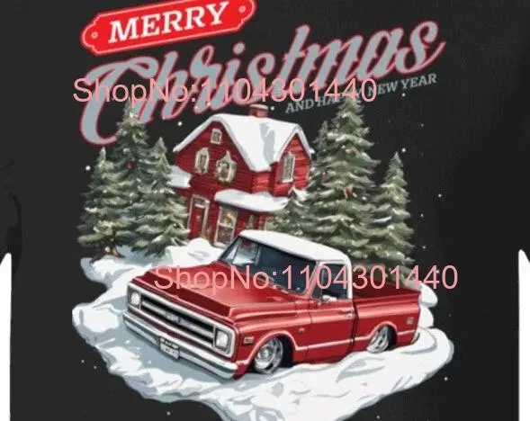Винтажная классическая праздничная футболка Merry Christmas C10 Truck с длинными или