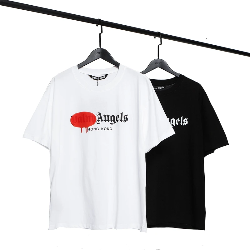 

Palm Angels 22SS Letter Logo Men Women Lovers Models Fashion Loose Casual Cotton Short Sleeve Round Neck T Shirt Boyfriend Gift
