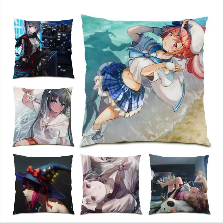 

Polyester Linen Pillow Cover Decoration Home Cushion Cover 45x45 Cartoon Living Room Decoration Square Velvet Anime Cute E0704