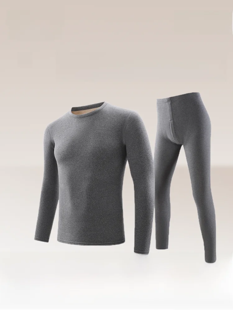 Autumn and Winter Men's Fleece-lined Thickened Camel Fiber Heattech Long Johns Set Cold-Proof Warm Self-Heating Slim fit Inne...