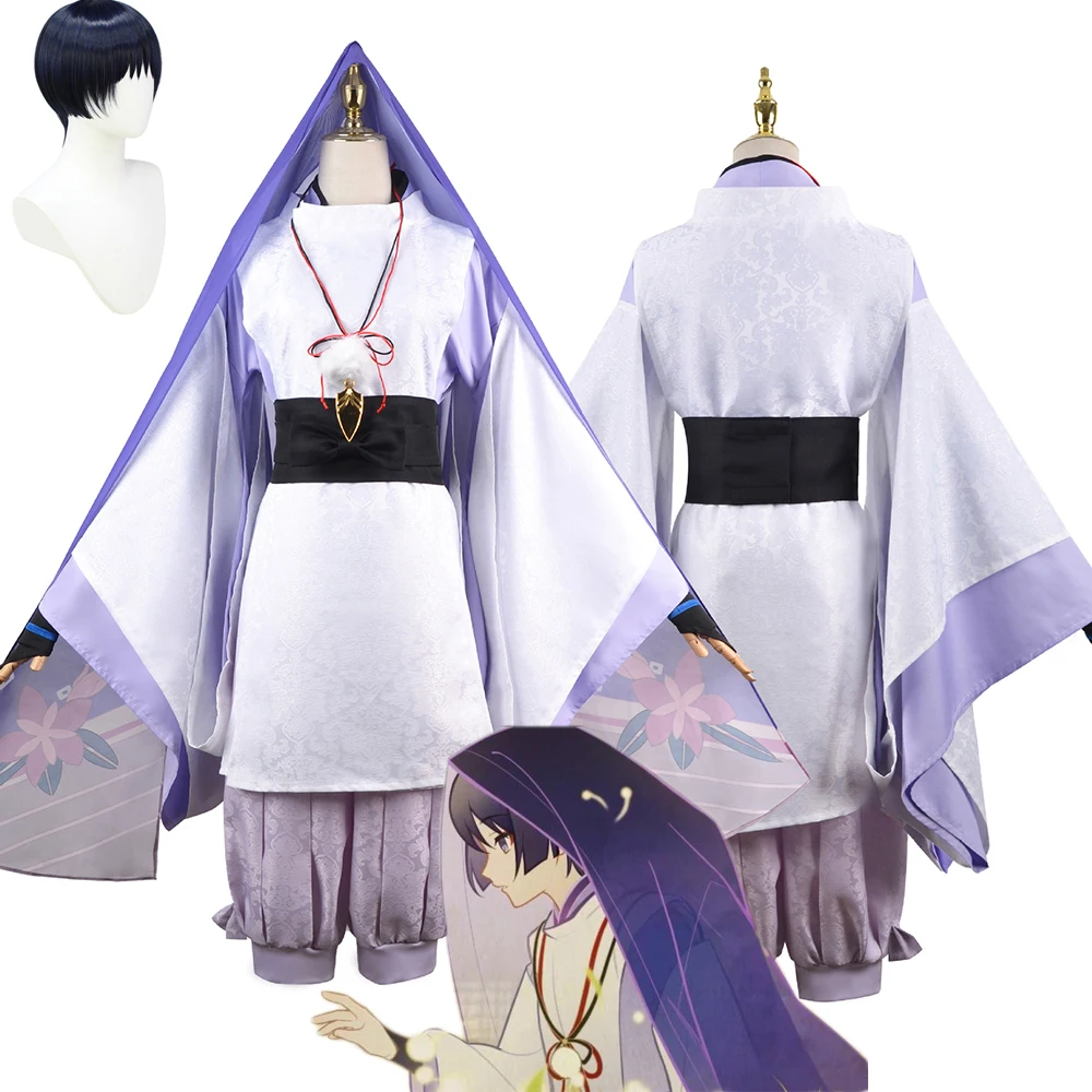 

Game Genshin Impact Fatui Harbingers Scaramouche Cosplay Costume Wanderer Balladeer Unisex Kimono Suit Outfits Full Wig Set