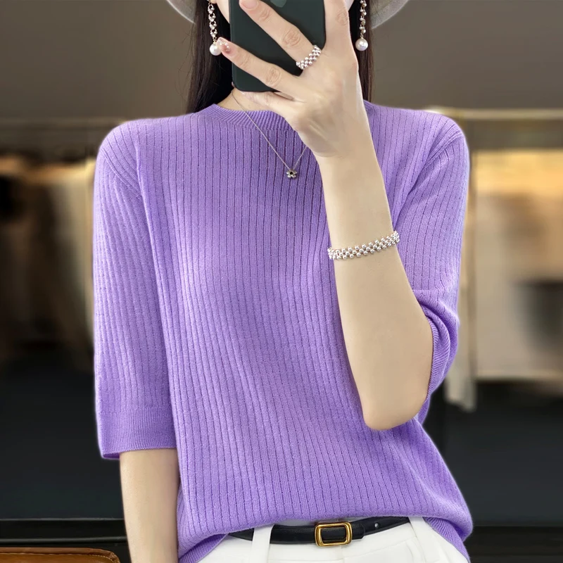 Женский шерстяной свитер с круглым вырезом повседневный трикотажный пуловер в