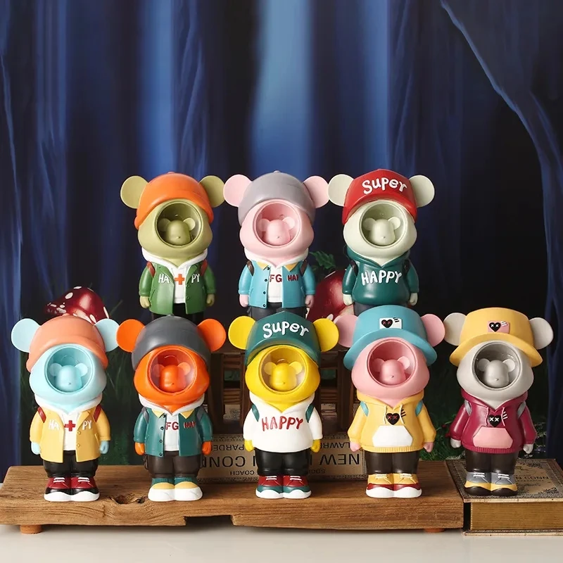 

New Cartoon Bearbrick Night Light Cute Bear Brick Statue Figurines Be@rbrick Resin Model Doll Office Home Decor Kids Toy Gift