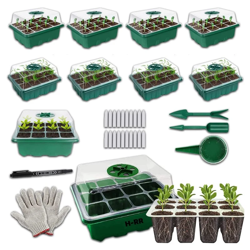 

10 Pcs Seed Starter Tray,Adjustable Humidity&Increase Germination Rate&Reusable 120Cell Seed Starter Kit With Drain Hole