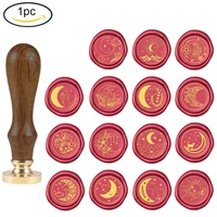 1pc wax seal stamp moon starsmoon theme pattern retro sealing wax stamp with 25mm removable brass head wooden handle