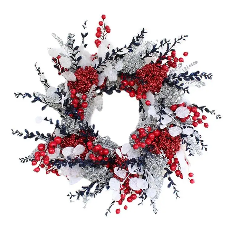

Праздничный венок, декоративный искусственный венок с красными ягодами, украшение для входной двери, праздничные товары в фермерском стиле, многоразовые для передней двери окна