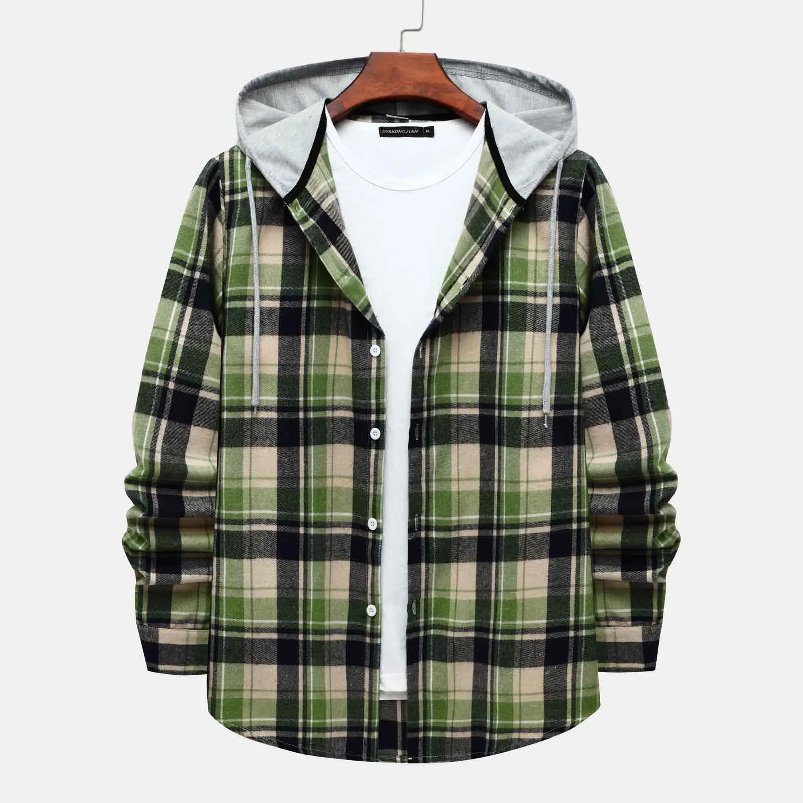 

Hooded Long Sleeve Shirt Men Women 2023 High Quality Casual Plaid Printed Shirts Couple Clothes Hip Hop Streetwear Blouse Tops