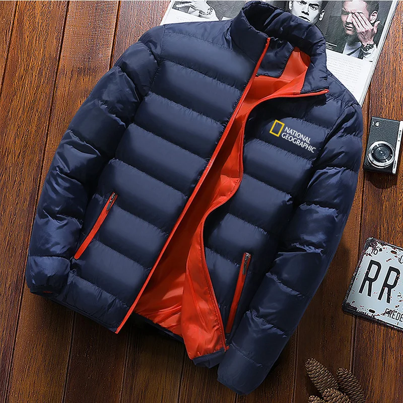 Stand Collar Zipper Windproof Casual Jacket Nationals Geographies Autumn Winter Men's Jacket Warm Thick Coat Men's Slim Fit