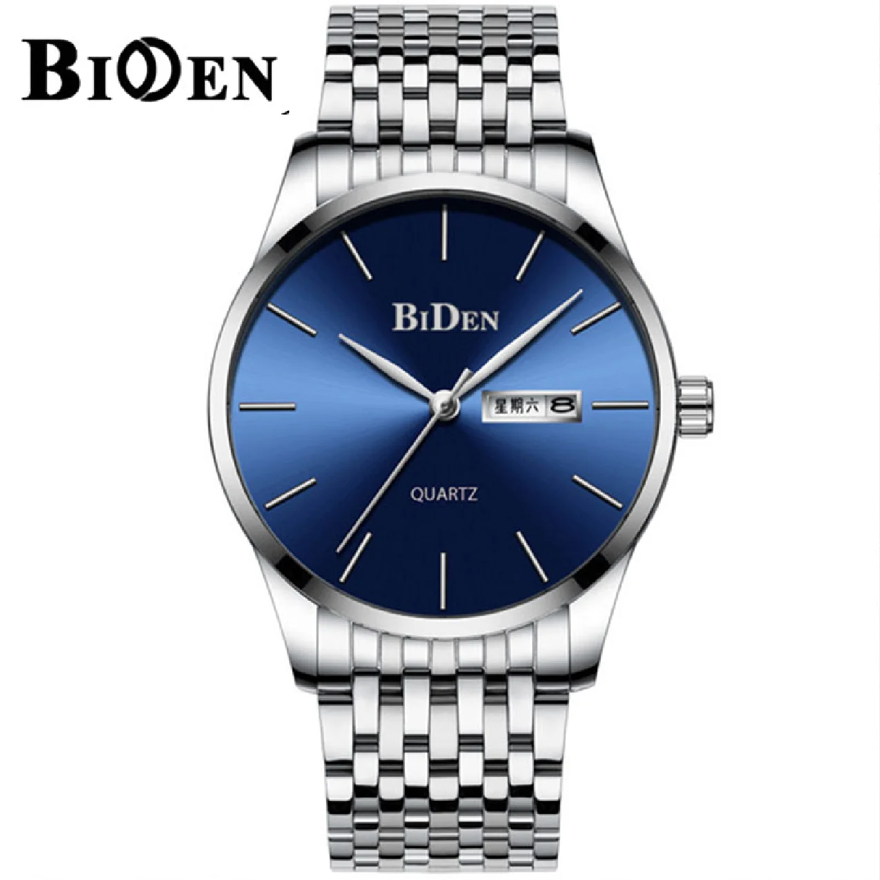 

BIDEN Brand Luxury Men Quartz Watch Stainless Steel Business Simple Watches Calendar Week Wristwatch For Male relogio masculino