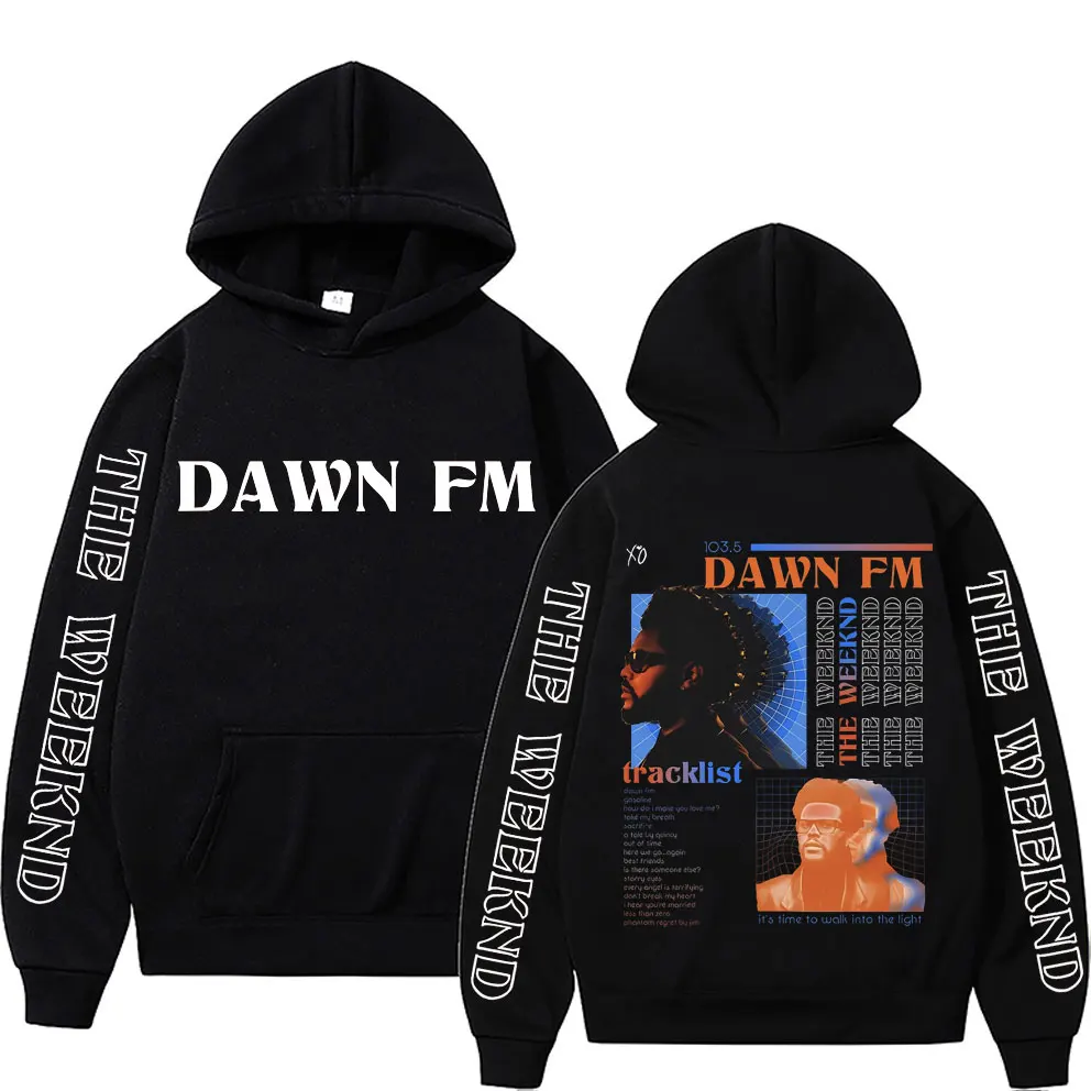 

The Weeknd Dawn FM Tracklist Double Sided Graphic Hoodie Tops Men Women Fashion Black Hoodies Man Hip Hop Sweat Loose Sweatshirt