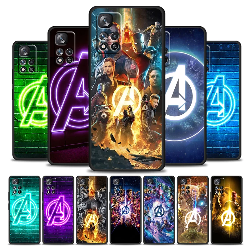 

Avengers Glowing Logo For Xiaomi Redmi Note 10 10S 9 9S 9T 8 8T 7 6 5 Pro 5G Silicone Soft TPU Black Phone Case Cover Coque Capa