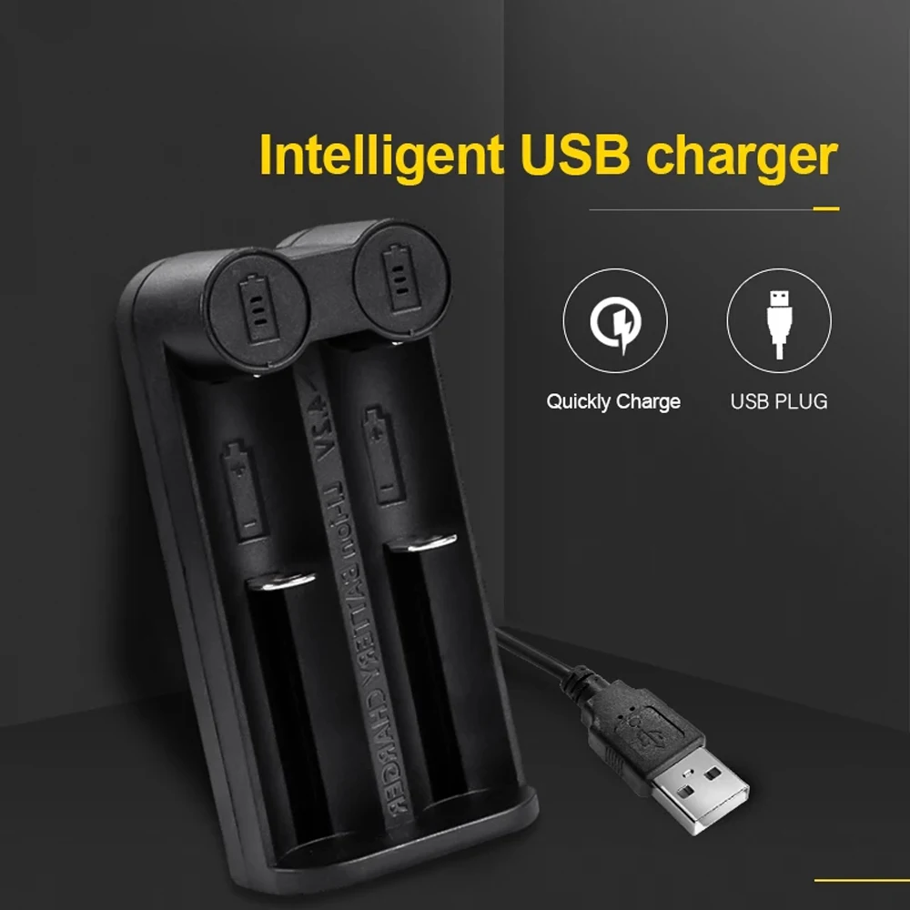 

2 Slots 18650 Battery Charger USB Smart Fast Charging 26650 18350 22650 21700 26500 4.2V Li-Ion Rechargeable Batteries Charger