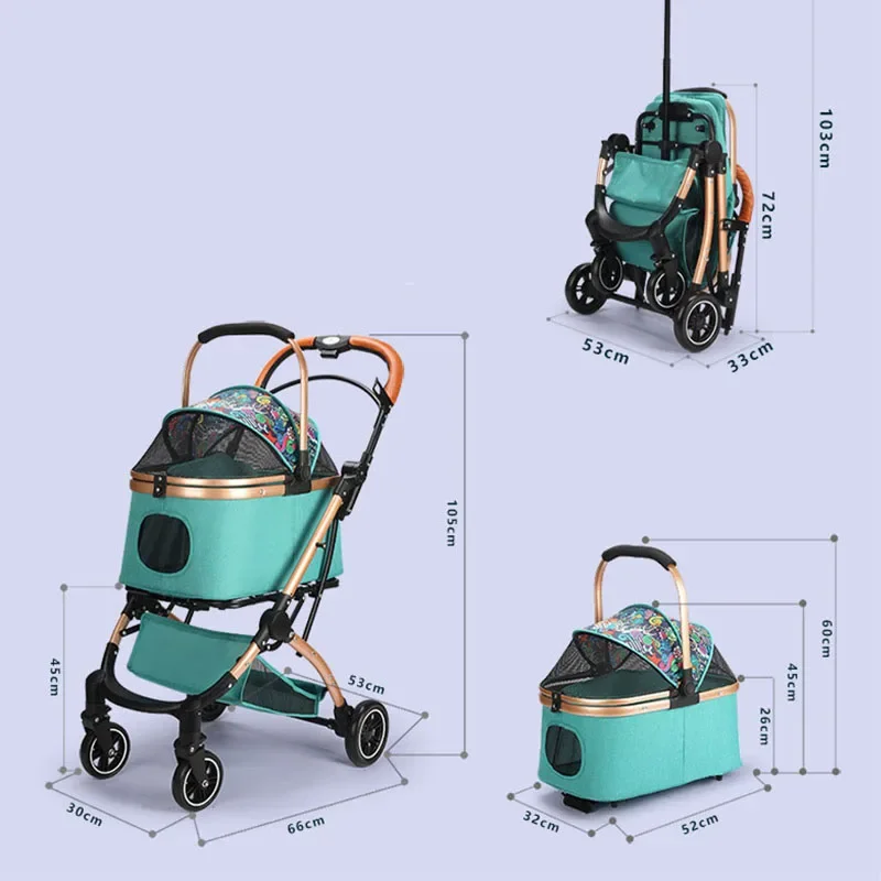 Легкая складная 4-колесная тележка для собак с амортизирующей тележкой коляски