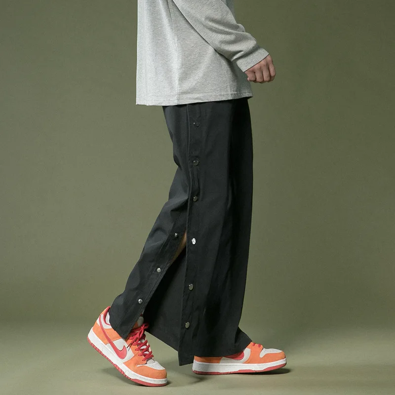 

Men's All-match Straight Breasted Pants Loose Handsome Sports Trousers Streetwear Sweatpants Buttons Joggers Exercising Pants