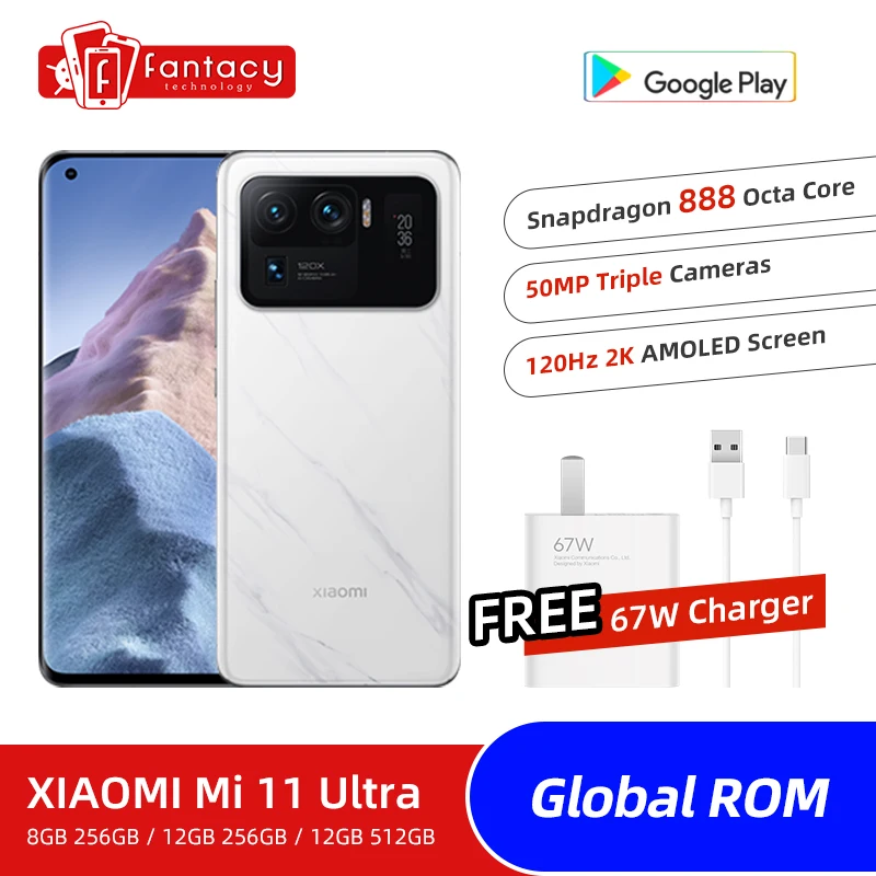  Global ROM Xiaomi Mi 11 Ultra Smartphone Snapdragon 888 Octa Core 50MP Triple Cameras 120Hz 2K AMOLED Screen 5000mAh Battery 