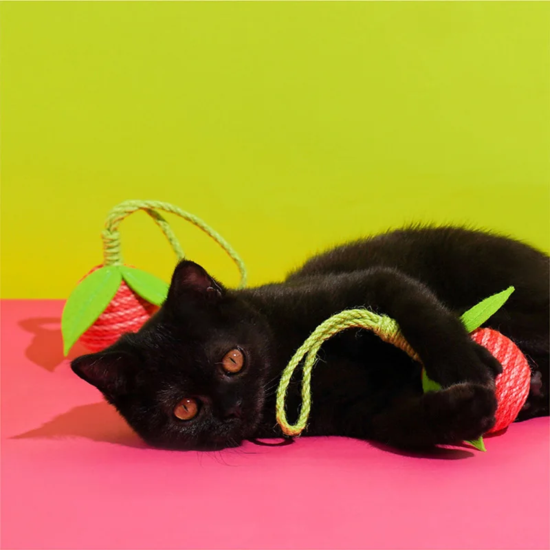 

Fruit Design Sisal Toy Ball Funny Cat Stick Orange Cherry Grape Peach Interactive Kitten Playing Relieve Boredom Pet Supplies