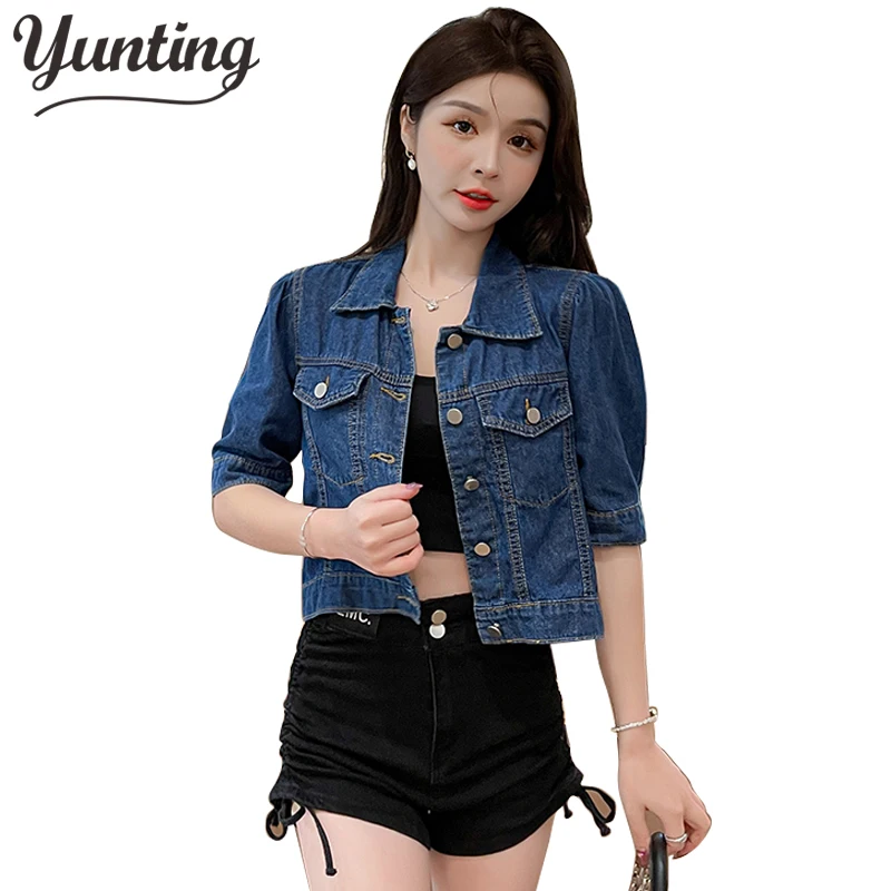 New 2022 Spring Summer Women Short Denim Jacket Coat for Girls Student Lady Slim Fashion Short Sleeve Outerwear