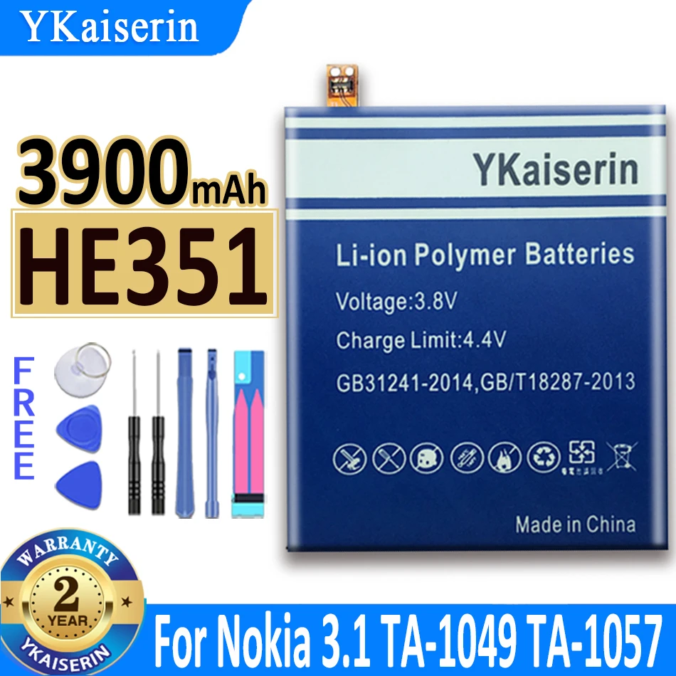 

3900mAh YKaiserin Battery HE351 for Nokia 3.1, TA-1049, TA-1057, TA-1063, TA-1070, TA-1074 Bateria + Tool