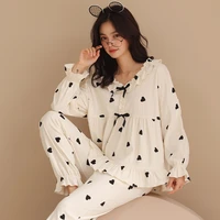 ins wind cardigan casual pajamas ladies spring and autumn cotton home service suits can be worn outside long sleeved trousers42