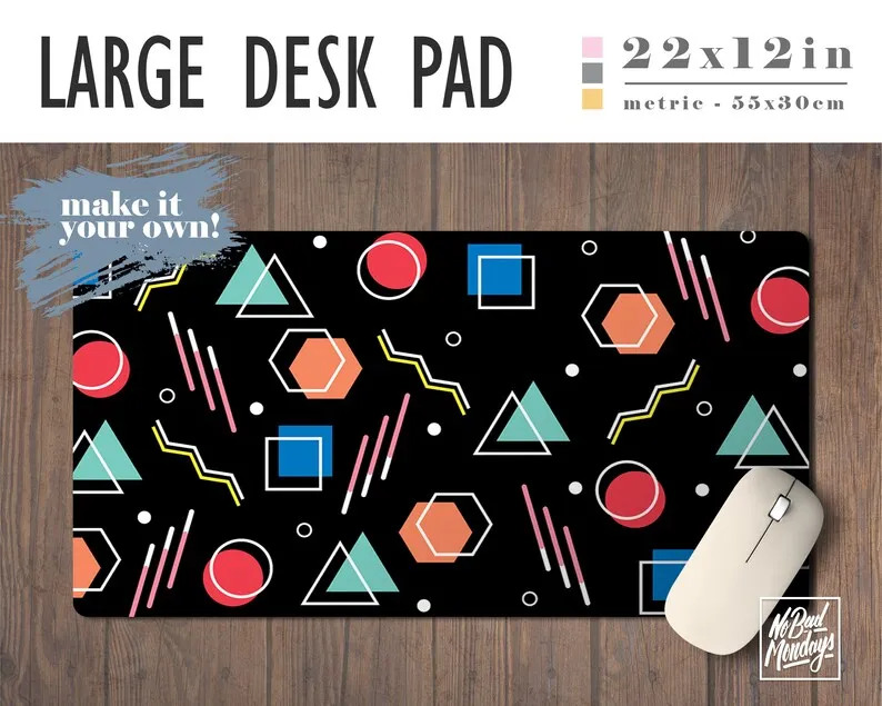 

Black Geometry Party Desk Mat, 2 Sizes - Extra Large Mouse Pad - Mouse Mat - Extended Mouse Pad - Desk Accessory