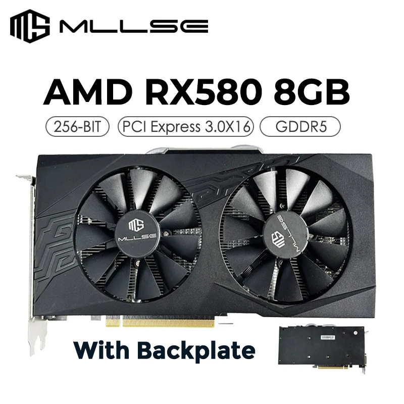 Видеокарта MLLSE AMD Radeon RX 580 8 Гб 2048SP, графическая карта GDDR5 256-bit PCI Express 3,0 × 16, игровая компьютерная карта