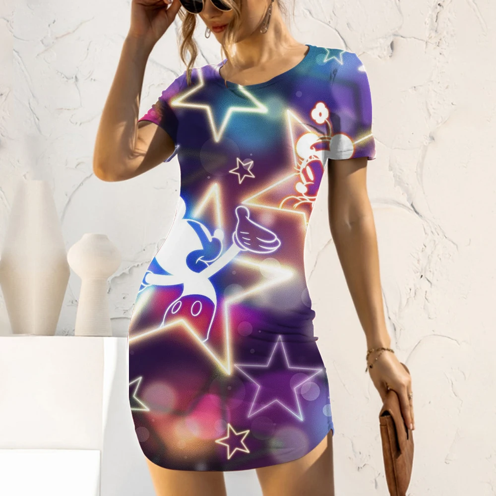 

Print Disney Women's Summer Dress Sexy Mickey Elegant Dresses for Women 2022 Top Minnie Mouse Fashion Slim Fit Casual Cartoon