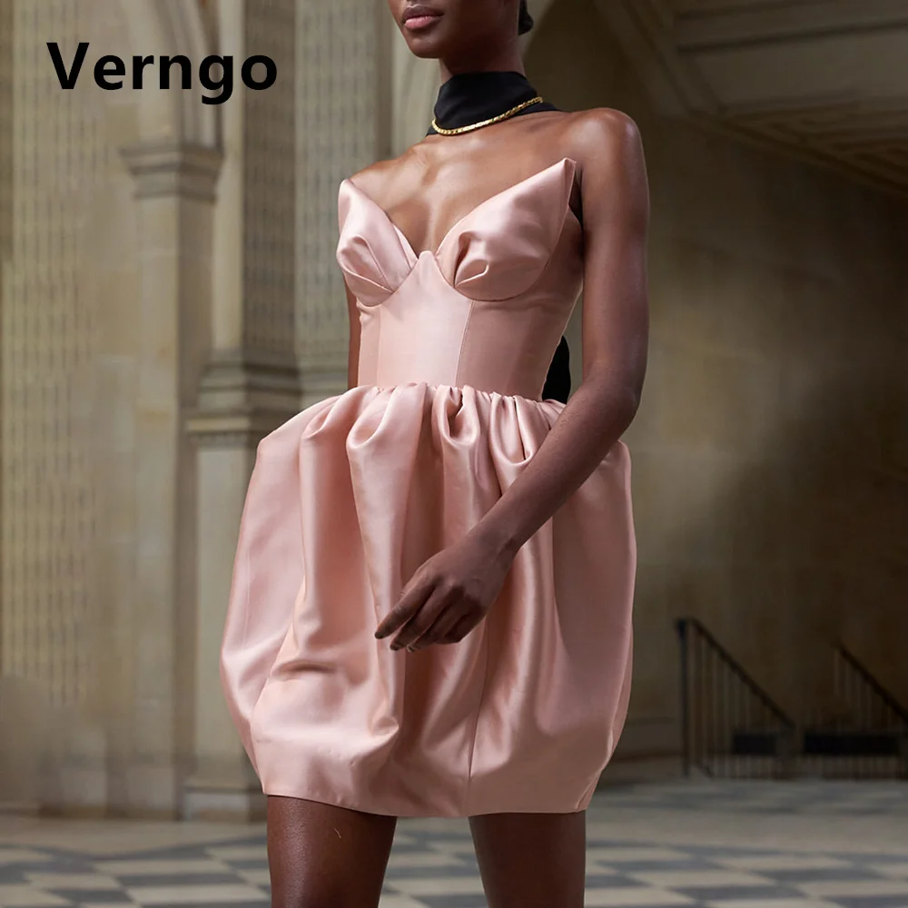 

Verngo Blush Pink Sweetheart Mini Party Dresses Strapless Sleeveless Short Birthday Dress Tight Girl Ball Gows Cocktail Dresses