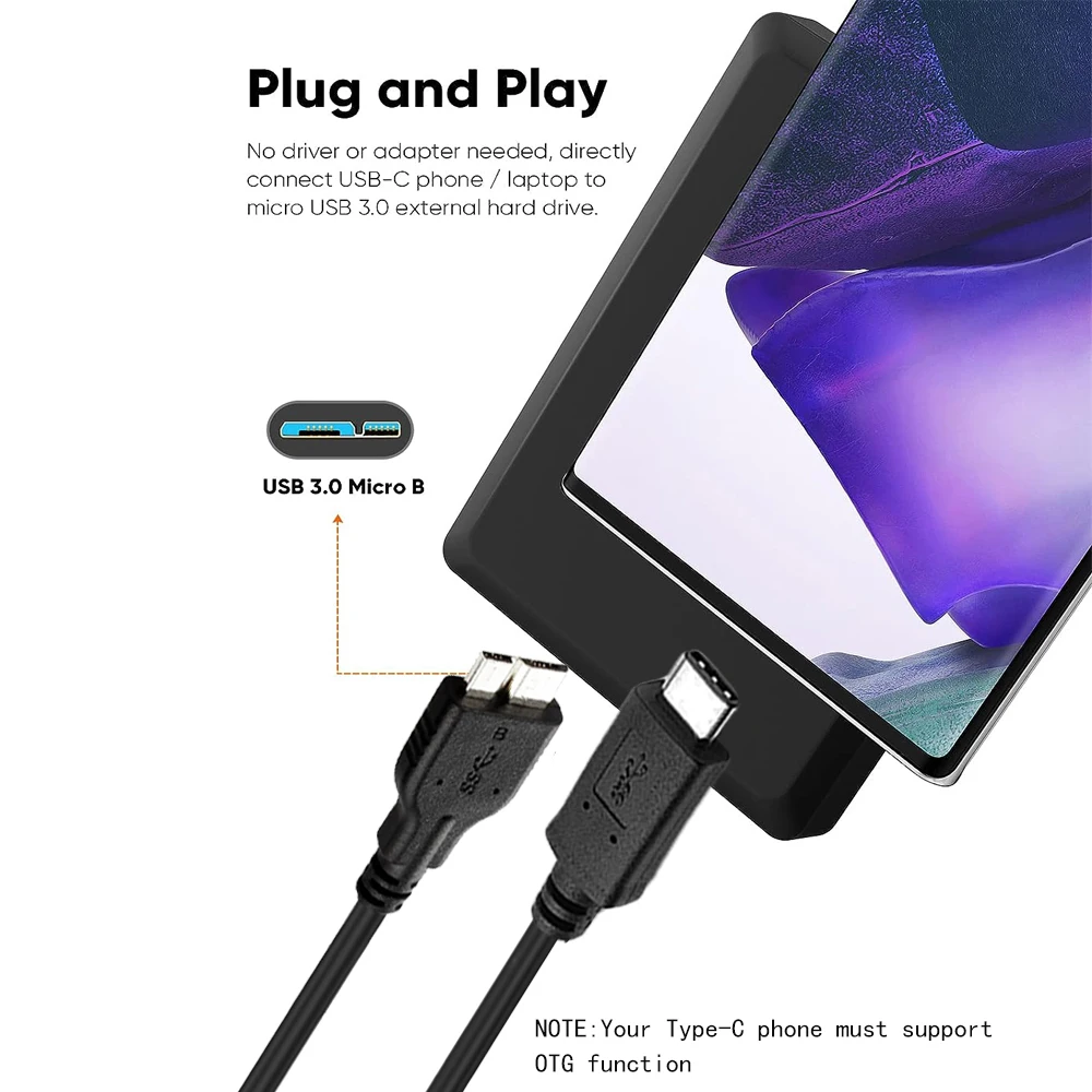 Разъем типа C 3.1 к разъему Micro B длина 1 м 3 фута для мобильного жесткого диска Macbook и