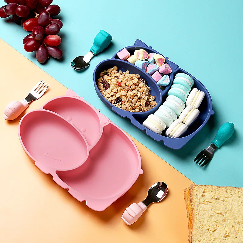 

Детская миска, тарелка с присоской, чаша, вилка, ложка, набор посуды для кормления, Детская силиконовая тарелка, детские вещи