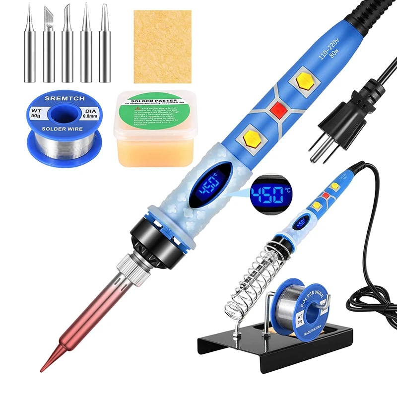 

Soldering Iron Kit, 80W LCD Digital Soldering Iron, 10-In-1 Soldering Tool With Flux, Tip,Soldering Wire, Holder,US Plug