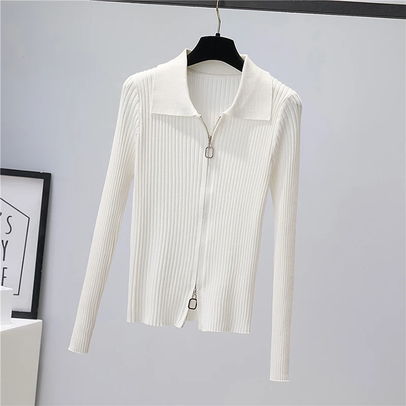 

Zipper Cardigan Women Sweater Long Sleeve Top 2022 Autumn Winter Korean Fashion Clothes Female White Knitted Sweaters Pull Femme