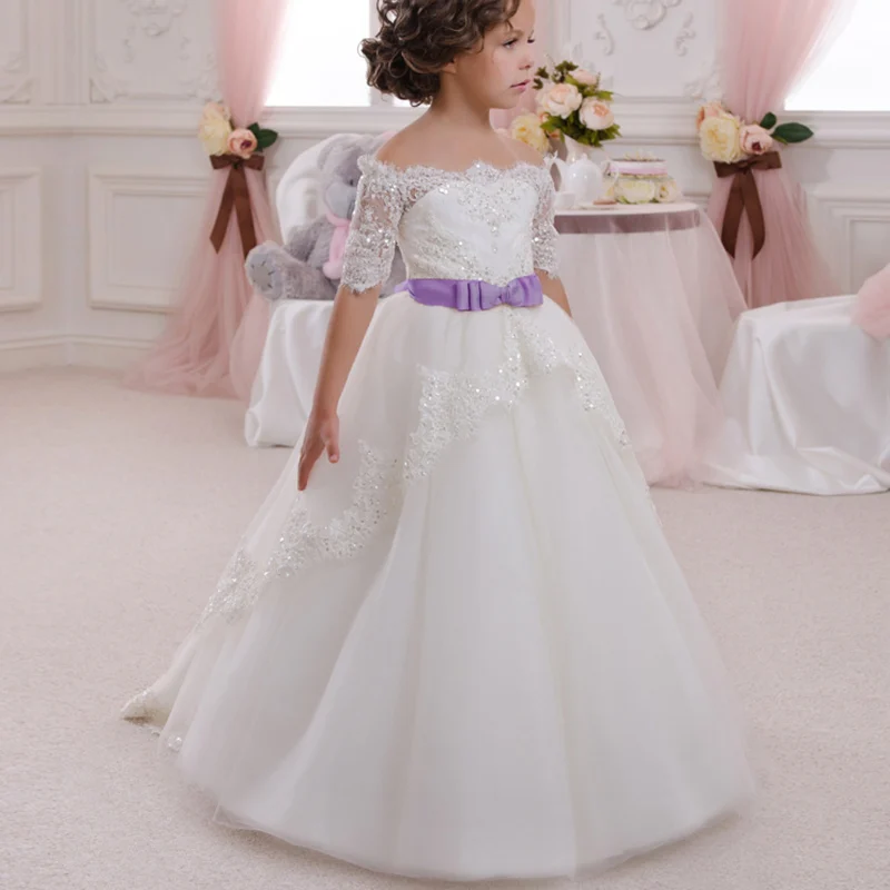 Банкет для девочек в цветочек платье на свадьбу аппликация из белого кружева