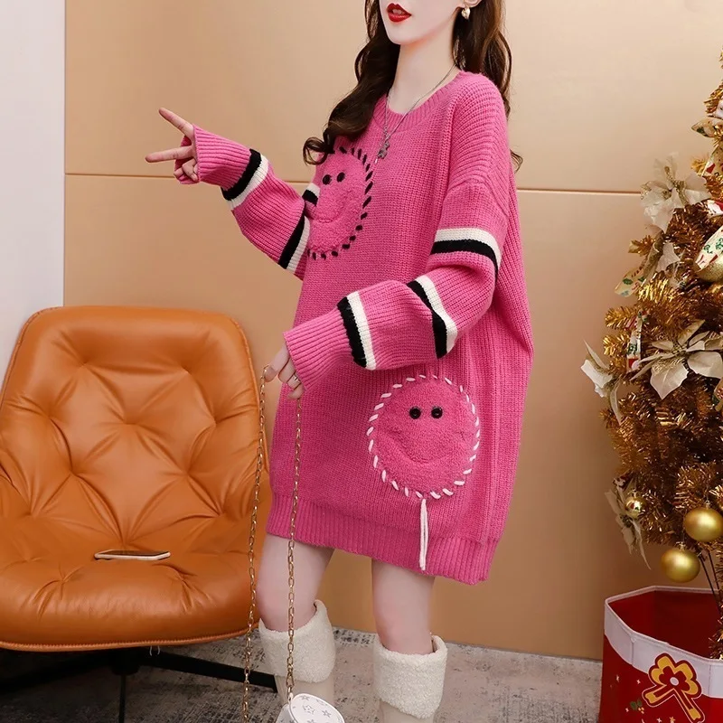 # 3847 длинный свитер женский вязаный с разрезом пуловер свободная уличная одежда