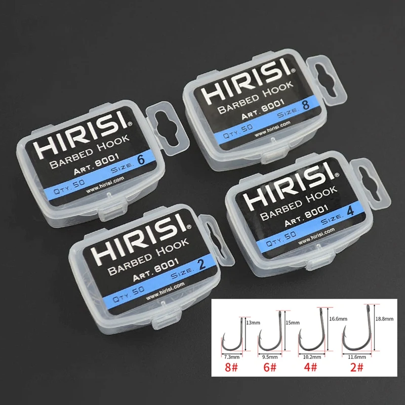 

HIRISI 50Pcs Barbed Coated Carp Fishing Hooks With Eye Design Made By Carbon Steel 8001