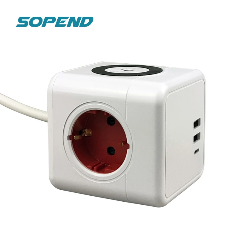 

Sopend EU Plug Surge Protector 2 USB C Power Strip Network Filter 1.5m Extension Wall Multi Outlet Wireless Charger Dock Holder
