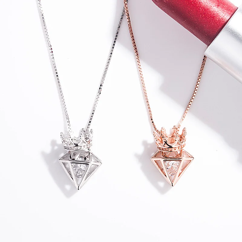 

925 Sterling Silver Crown diamond necklace queen personality zircon For mother women clavicle chain Fine jewelry new arrival