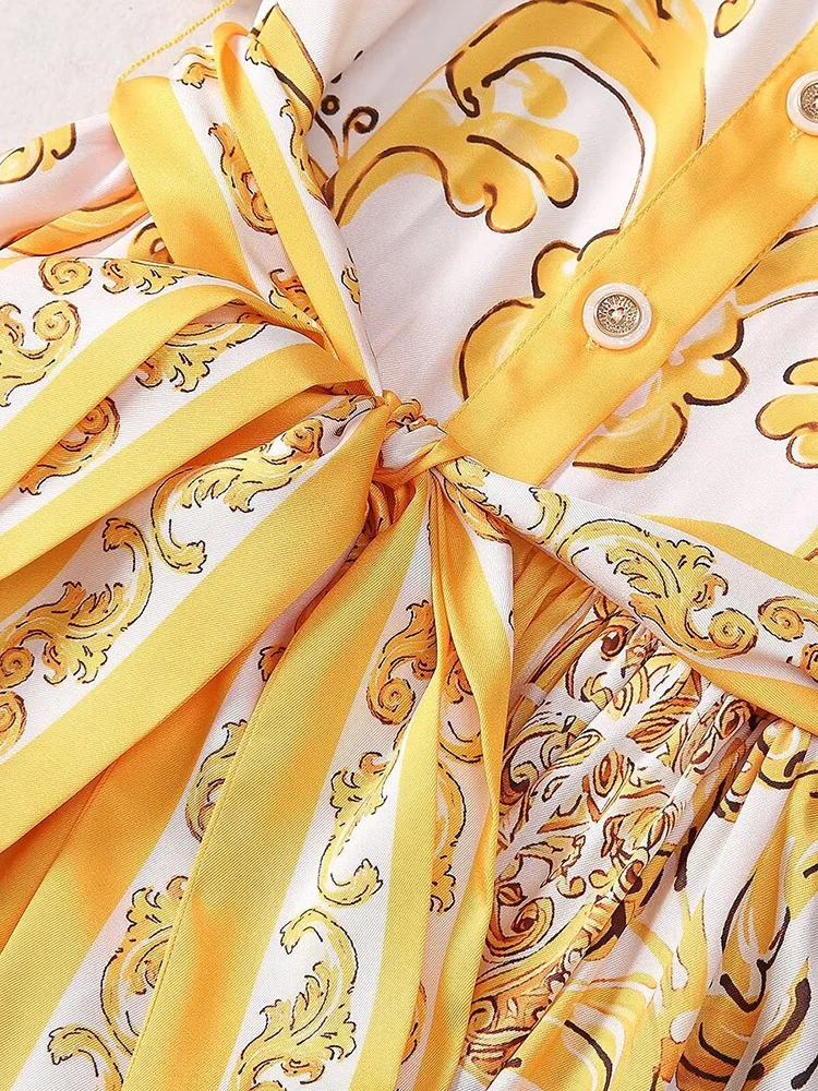 Женское Элегантное Длинное Платье AELESEEN лето 2024 туника с воротником и поясом