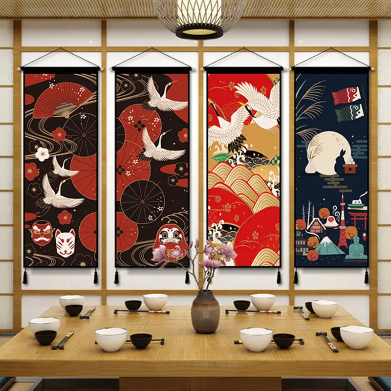 

Japanese Style Scroll Wall Paintings Art Vintage Room Decor Aesthetic Posters Living Room Bedroom Decoracion Para Sala Hanging