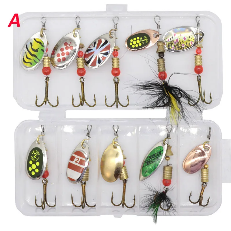 

Metal Spoon Spinner Fishing Lure 10pcs Set Spoonbait Crankbaits Fishing Wobblers for Pike Crochet Kit Artificial Bait FH14