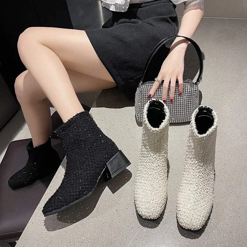 Женские полусапожки с лицом на полотенце осень-зима 2024 новинка в британском