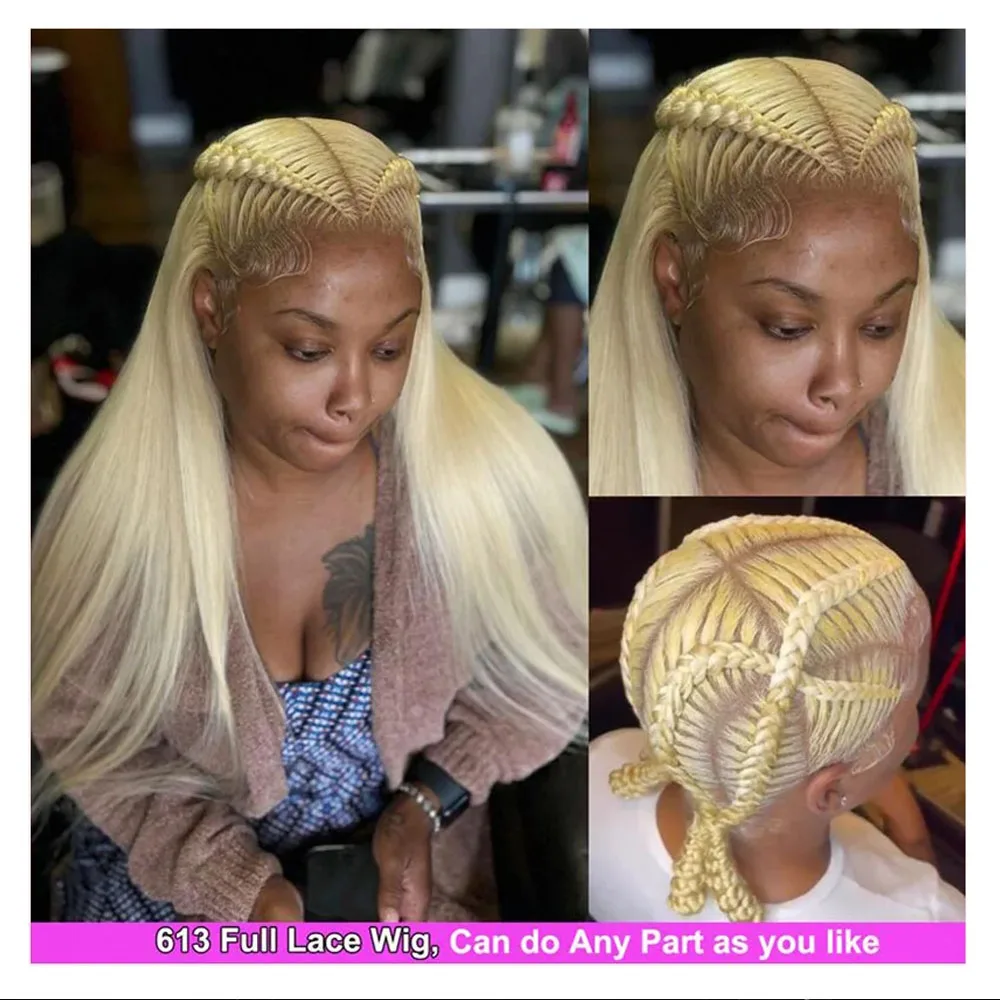 250 Плотность Настоящие 100% человеческие волосы Бесклеевые 613 Блондинка Hd Парик