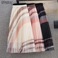 ehqaxin spring summer new womens skirts 2022 loose sweet colorblock pleated mid length mesh elegant fairy skirt for ladies m 4xl