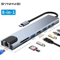 8 in 1 usb 3 0 hub for laptop adapter pc pd charge 8 ports dock station rj45 hdmi 4k tfsd card for macbook type c splitter