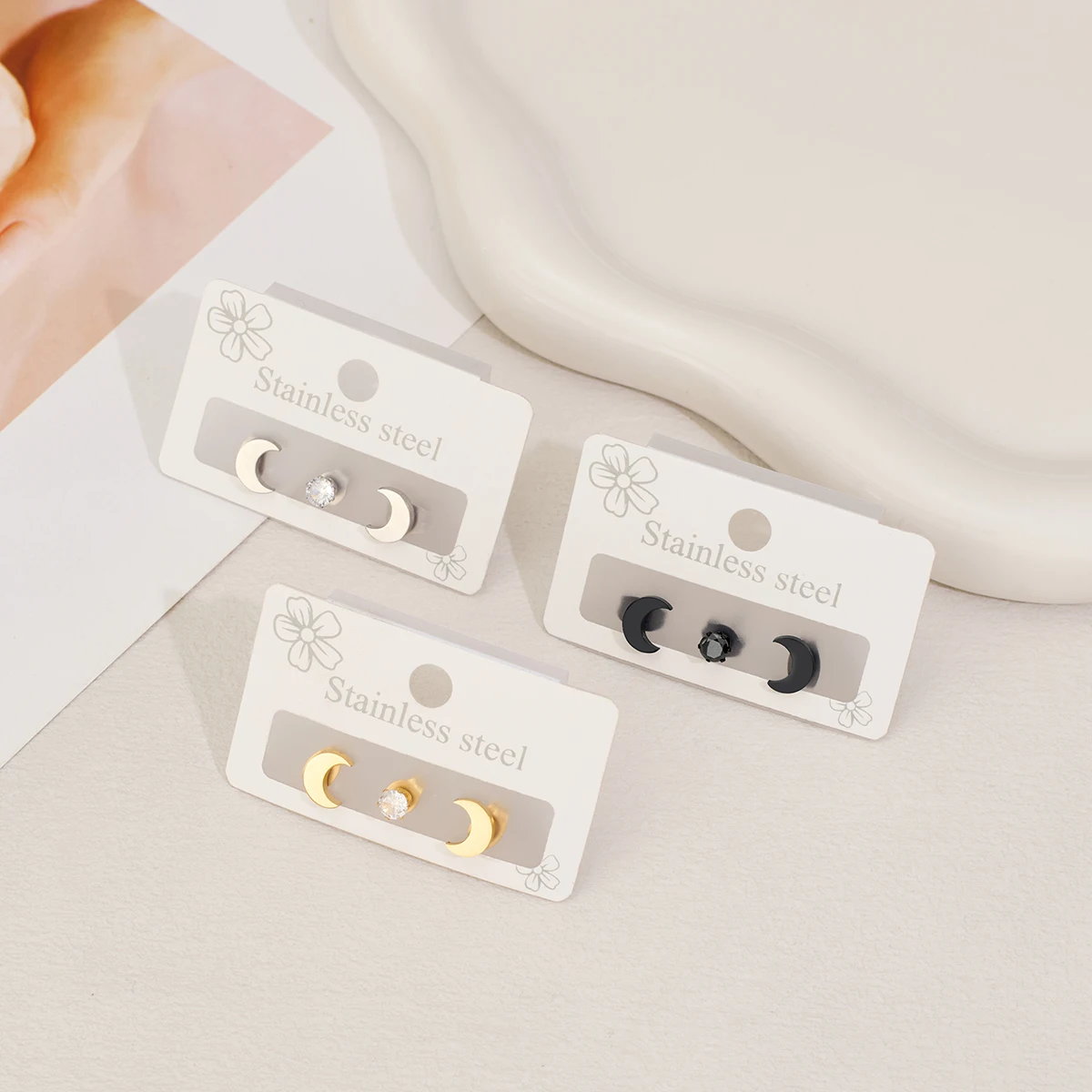 Простые серьги-гвоздики с луной для женщин гипоаллергенные серебряные серьги из