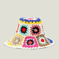 casual paisley crochet hat for women bohemian knitted bucket hats national straw sun hat for girls summer beach bali hats 2022