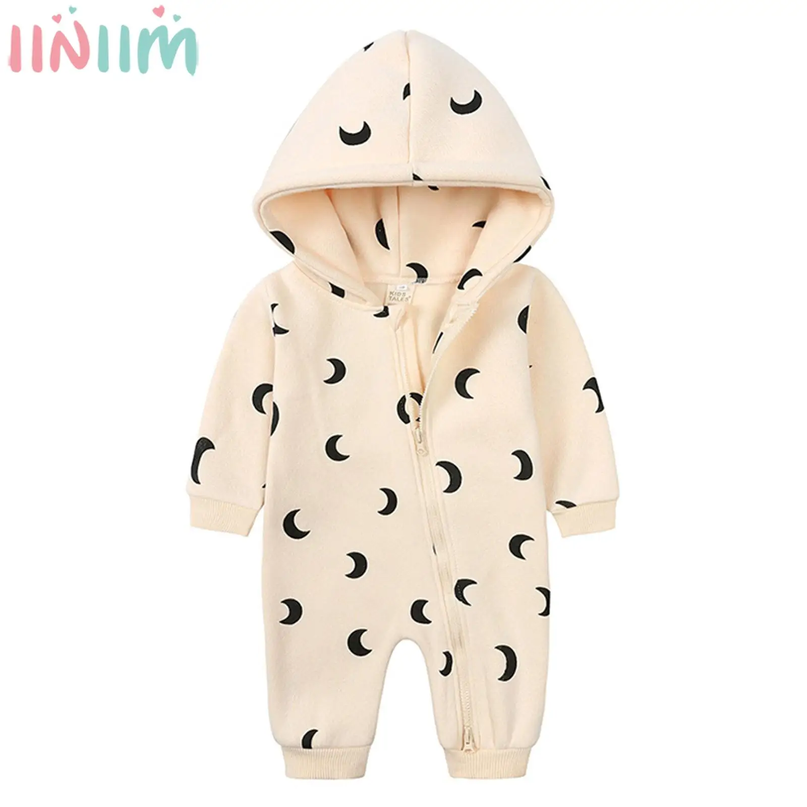 

Детский хлопковый комбинезон с капюшоном, с длинным рукавом и принтом